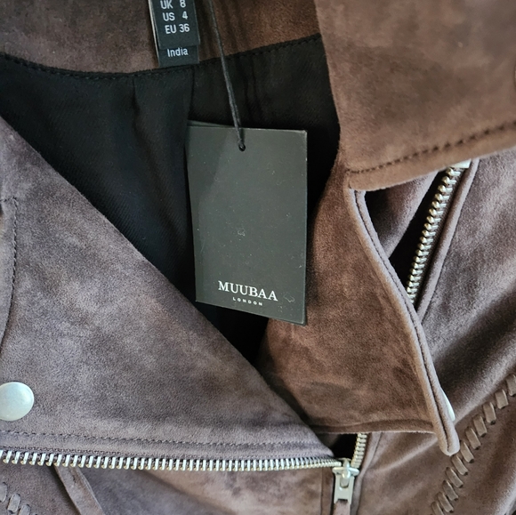 MUUBAA Brown Leather Belted Biker Moto Jacket NWT - Picture 3 of 14